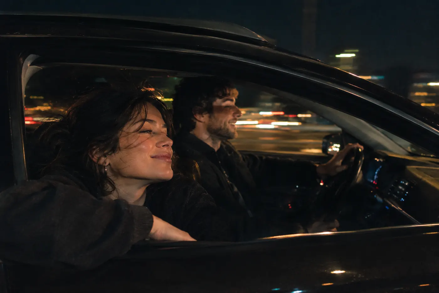 Late-night drive with the windows down — dreamy couple goals moment