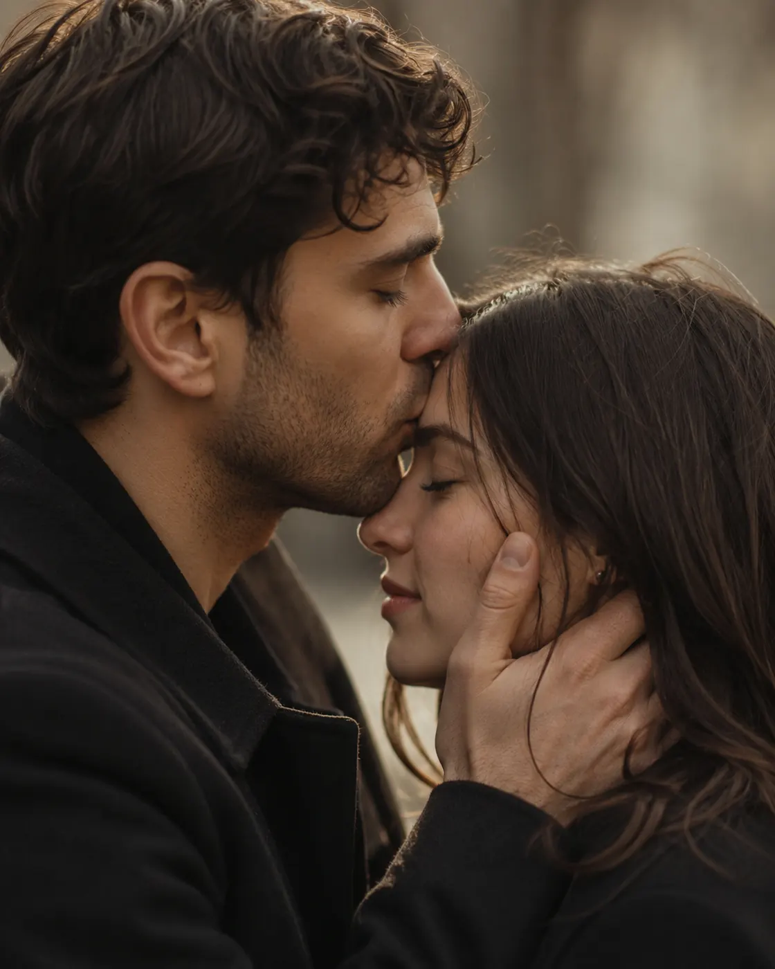 Forehead kiss — aesthetic couple picture idea